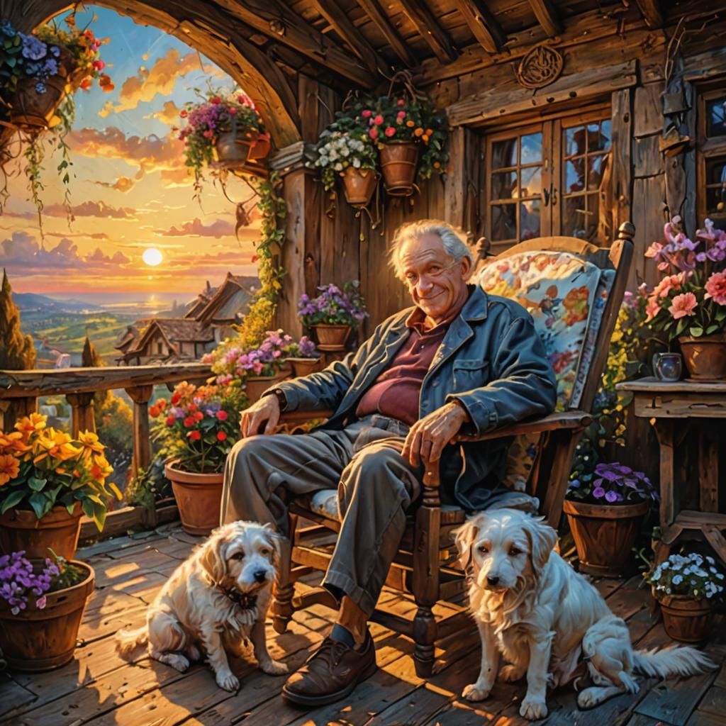 Elderly Man and Dog: Digital Art Landscape