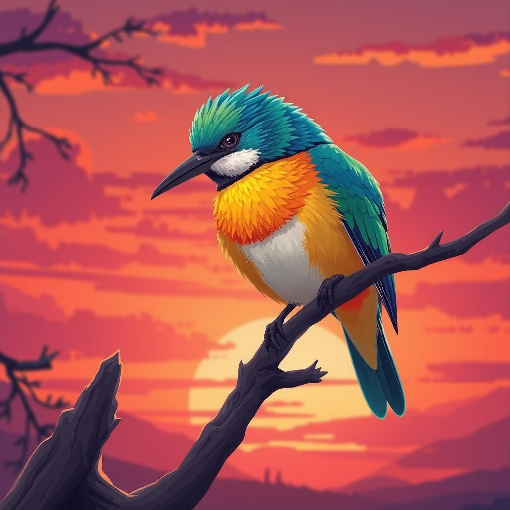 Cool Bird in Shades at Sunset: Anime Style