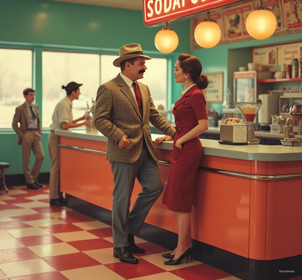 Retro Soda Fountain Scene in Nostalgic Style