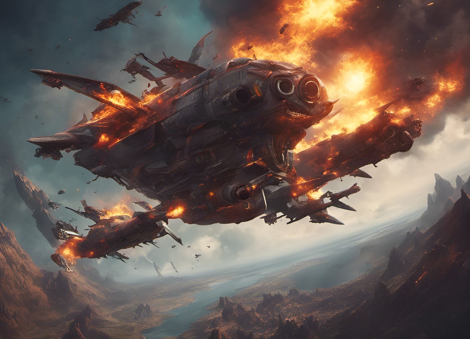 Fiery Jet Crash: Dark Fantasy Concept Art