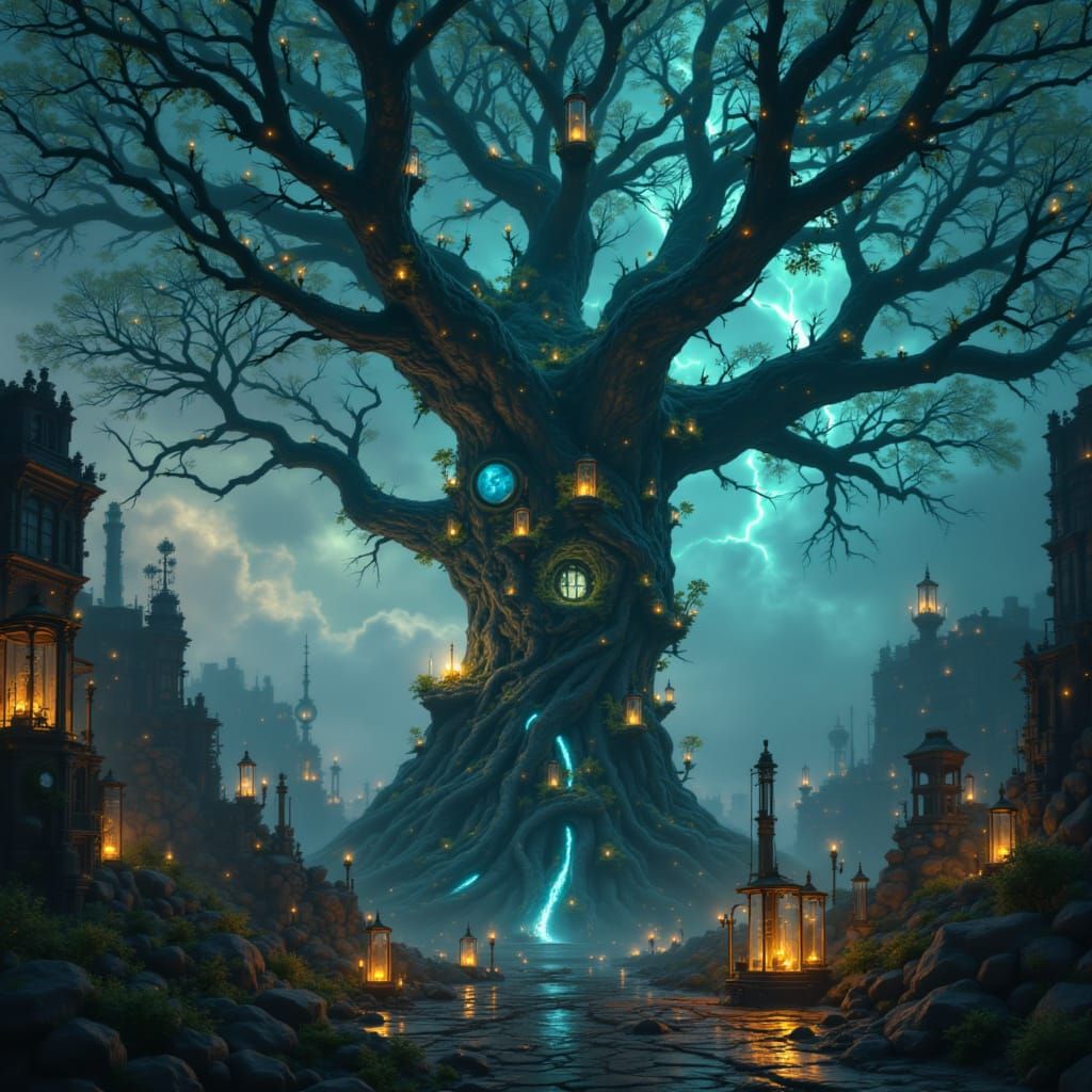 Ancient Bioluminescent Tree in Alien Jungle