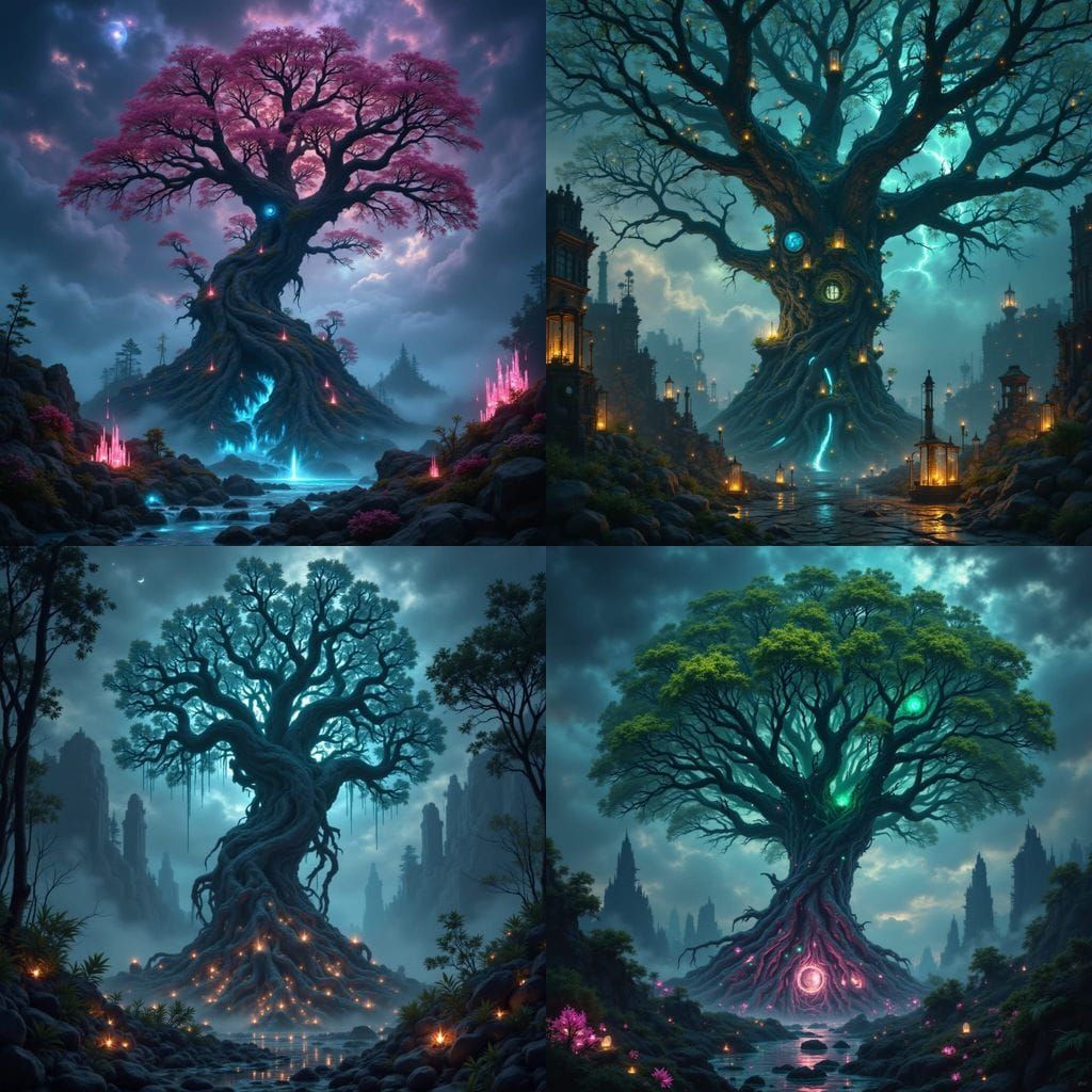 Ancient Bioluminescent Tree in Alien Jungle
