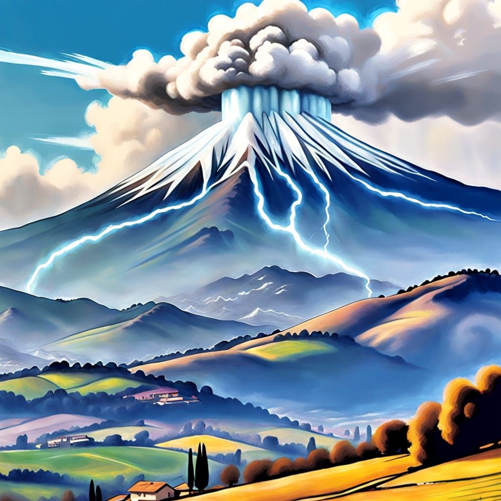 Surreal Electric Landscape in Vibrant Watercolor Style