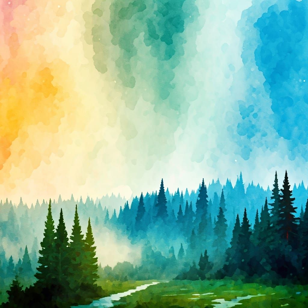 Dreamy Surreal Watercolor Landscape in Magical Style