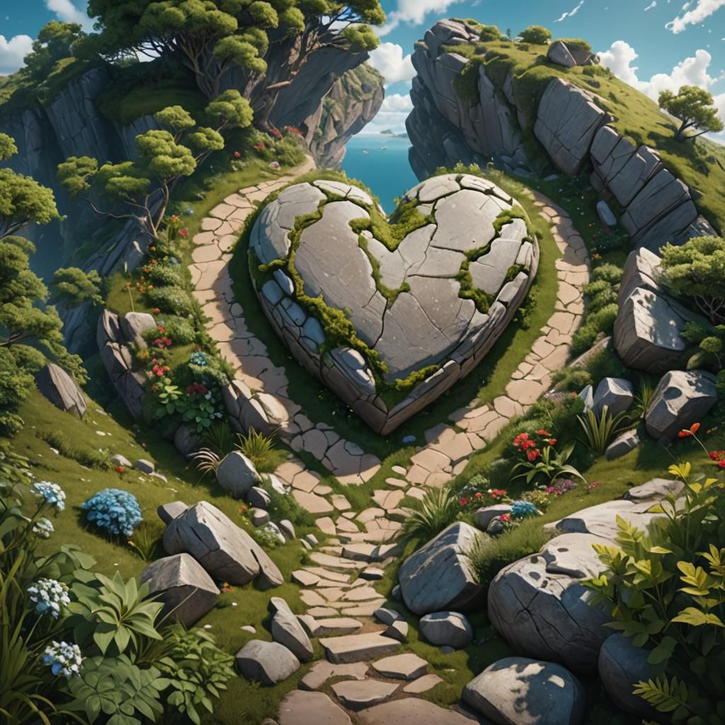 Floating Heart Rock Fantasy Landscape