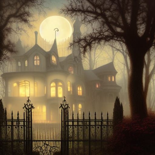 Haunted Halloween House in Gothic Art Nouveau Style