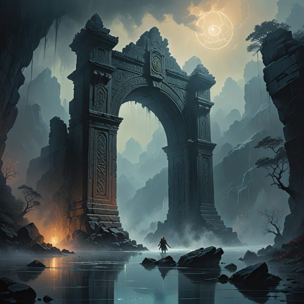 Mystical Stone Archway at Dawn: Fantasy Art