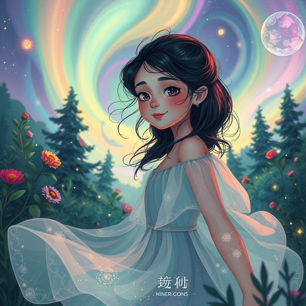 Ethereal Woman Dancing Among Celestial Aurora