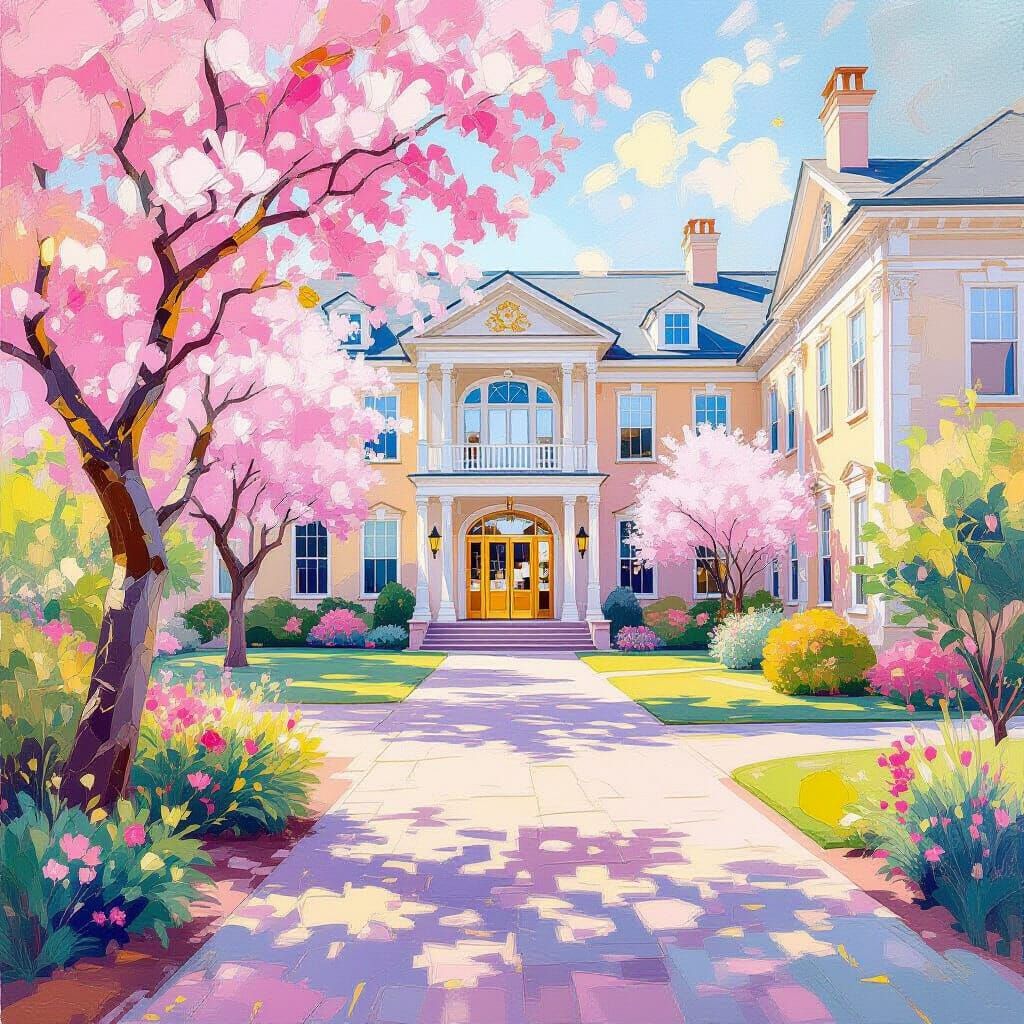 School Rendered with Impressionist and Rococo Fusion