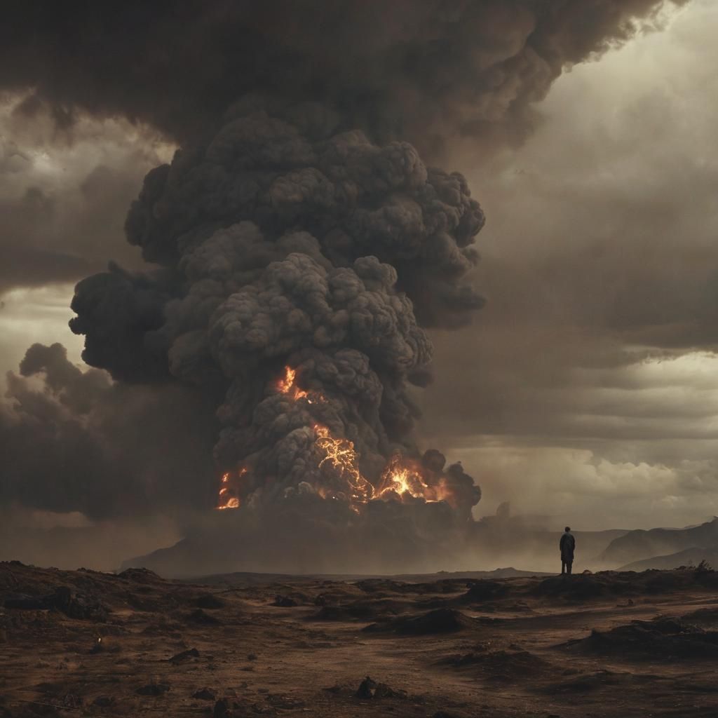 Apocalyptic Landscape with Lone Figure in Cinematic Style