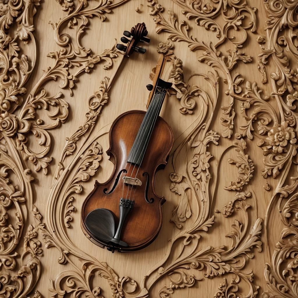Baroque Violin Carving in Golden Light
