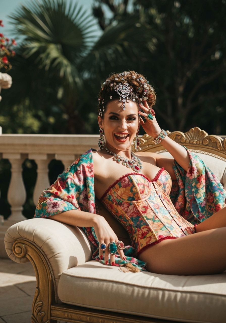 Opulent Woman Lounging in a Tropical Garden