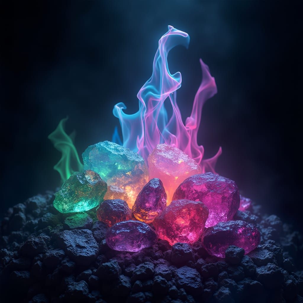 Iridescent Gemstone Inferno in Deep, Saturated Colors