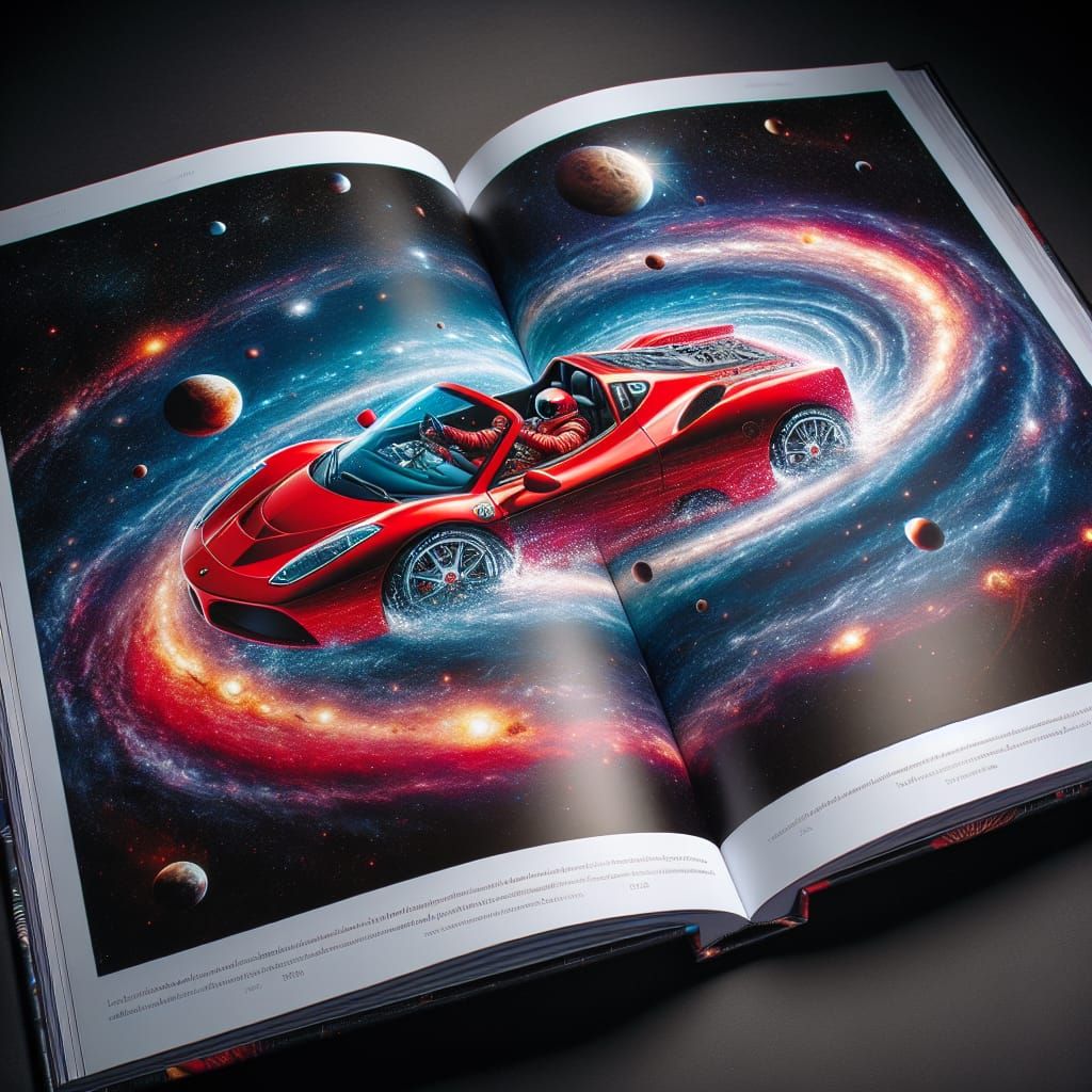 Space Exploration Book Displaying a Lost Sports Car