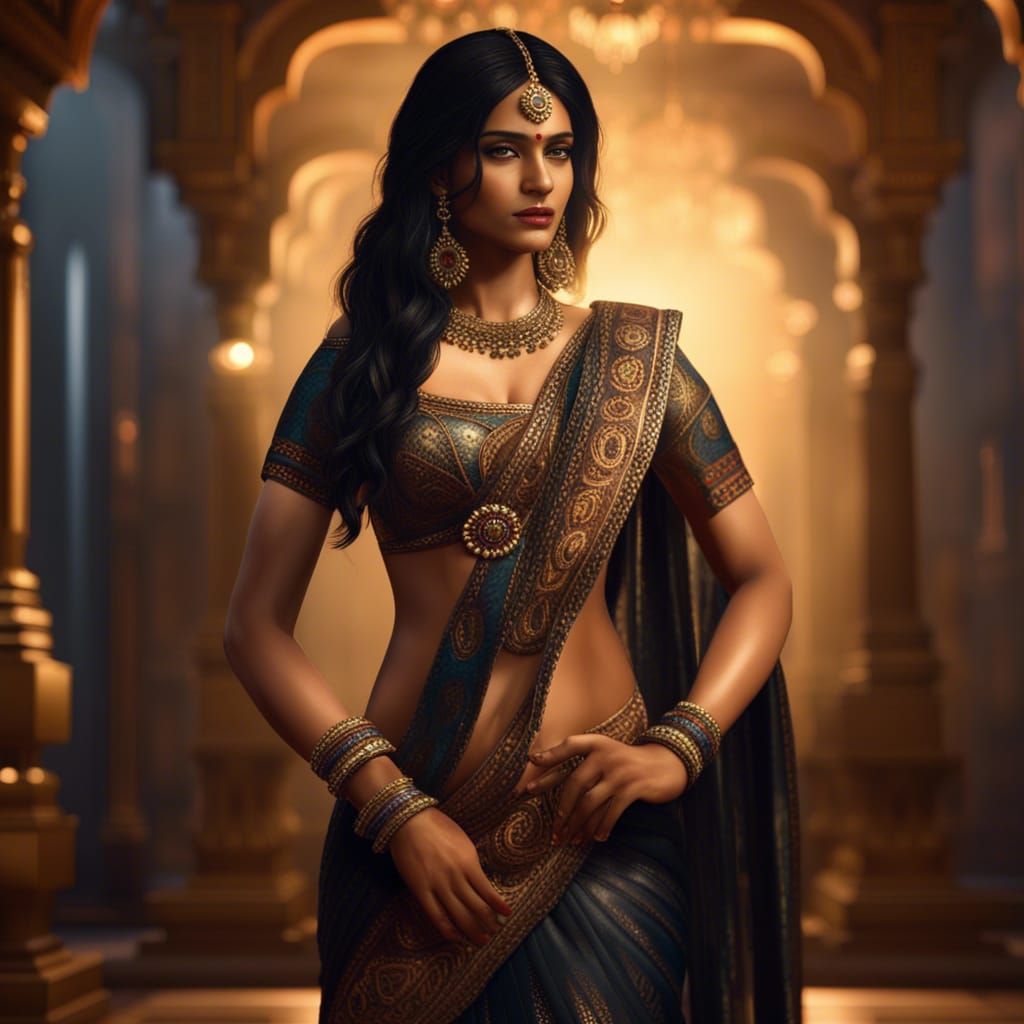 Hyperdetailed Indian Woman in Revealing Gown