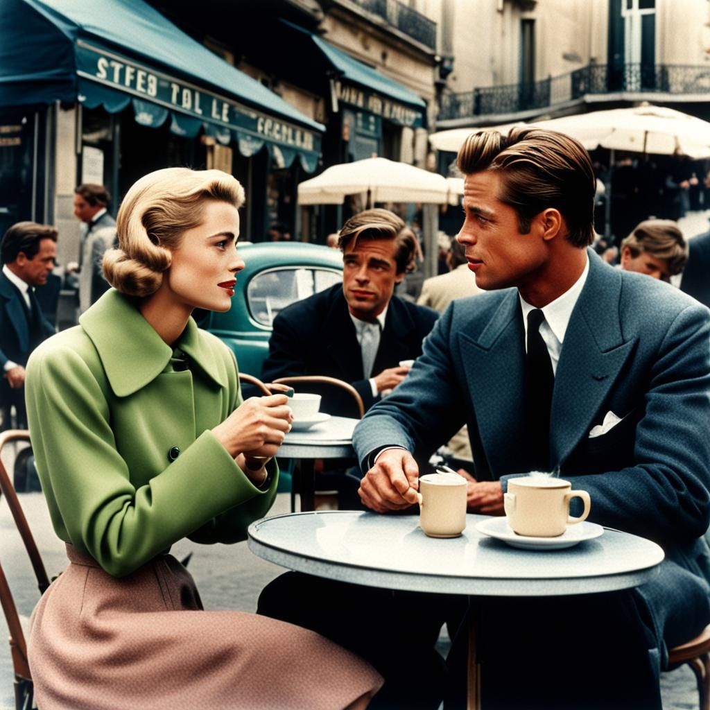 Grace Kelly and Brad Pitt Chatting in Paris