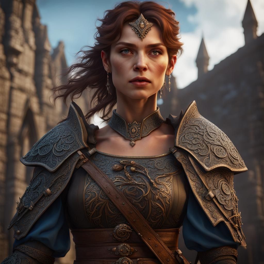 Medieval Warrior Woman in Detailed Matte Painting