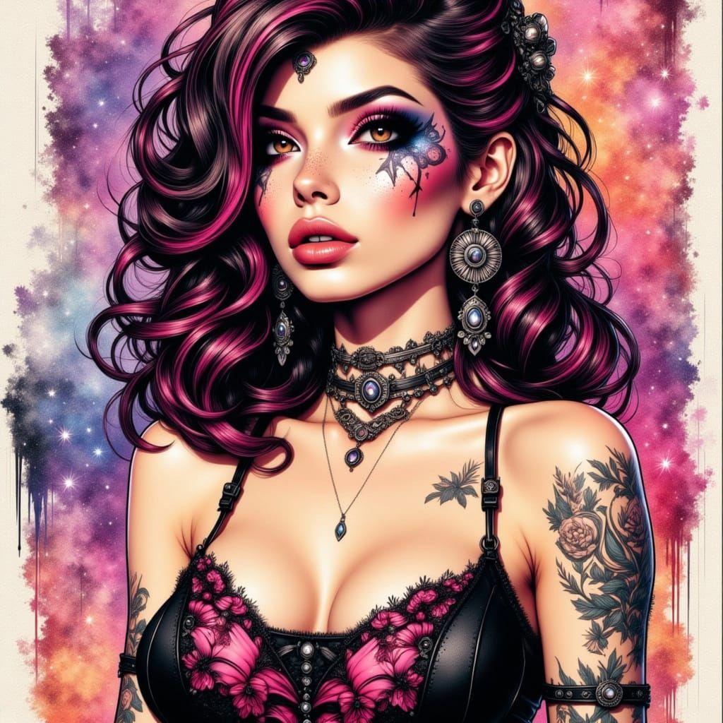 Beautiful Brunette Woman in a Vibrant Wasteland Setting, Ins...