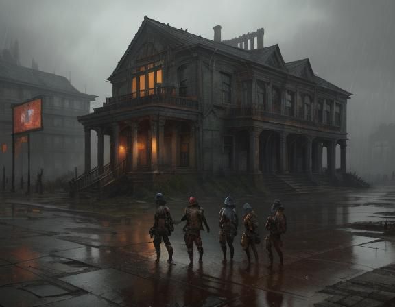 Post-Apocalyptic Children Playing in Rain: Detailed Matte Pa...