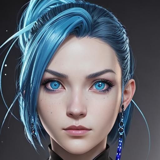Jinx from Arcane young lady with vibrant blue hair and blue ...