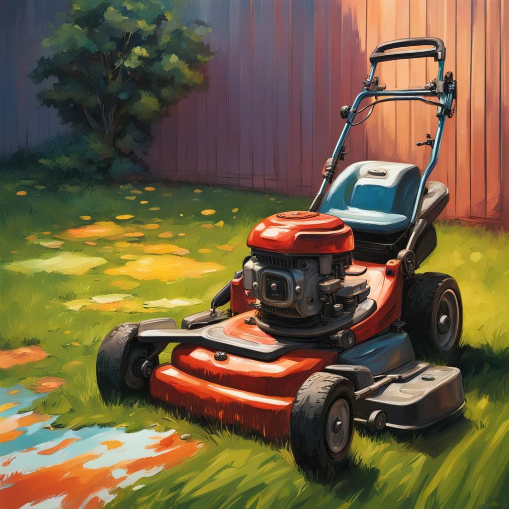 Hyperrealistic Mower, Brush, Palette, and Globe Splash Art