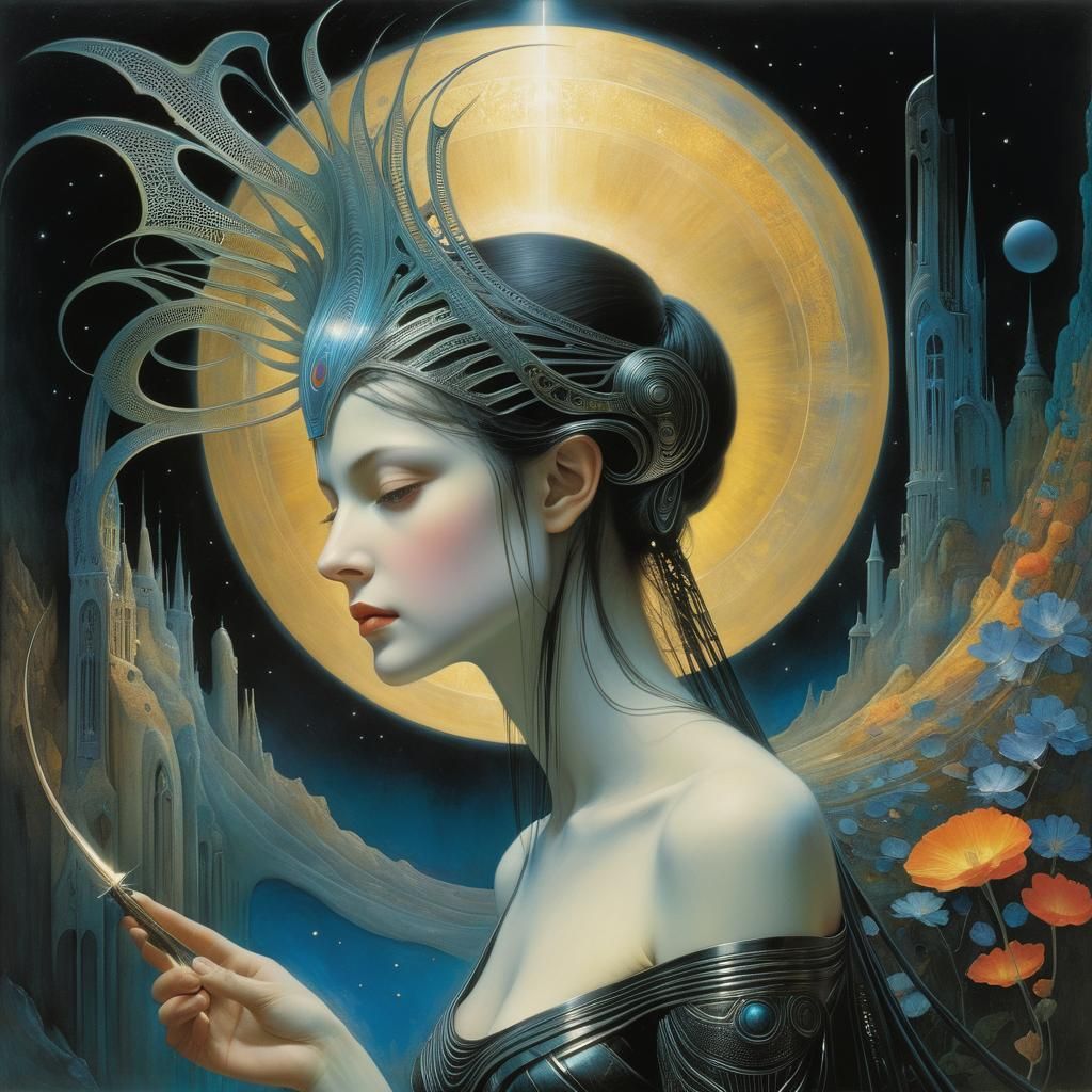 Ethereal Angel in Nacreous Light: Surreal Art