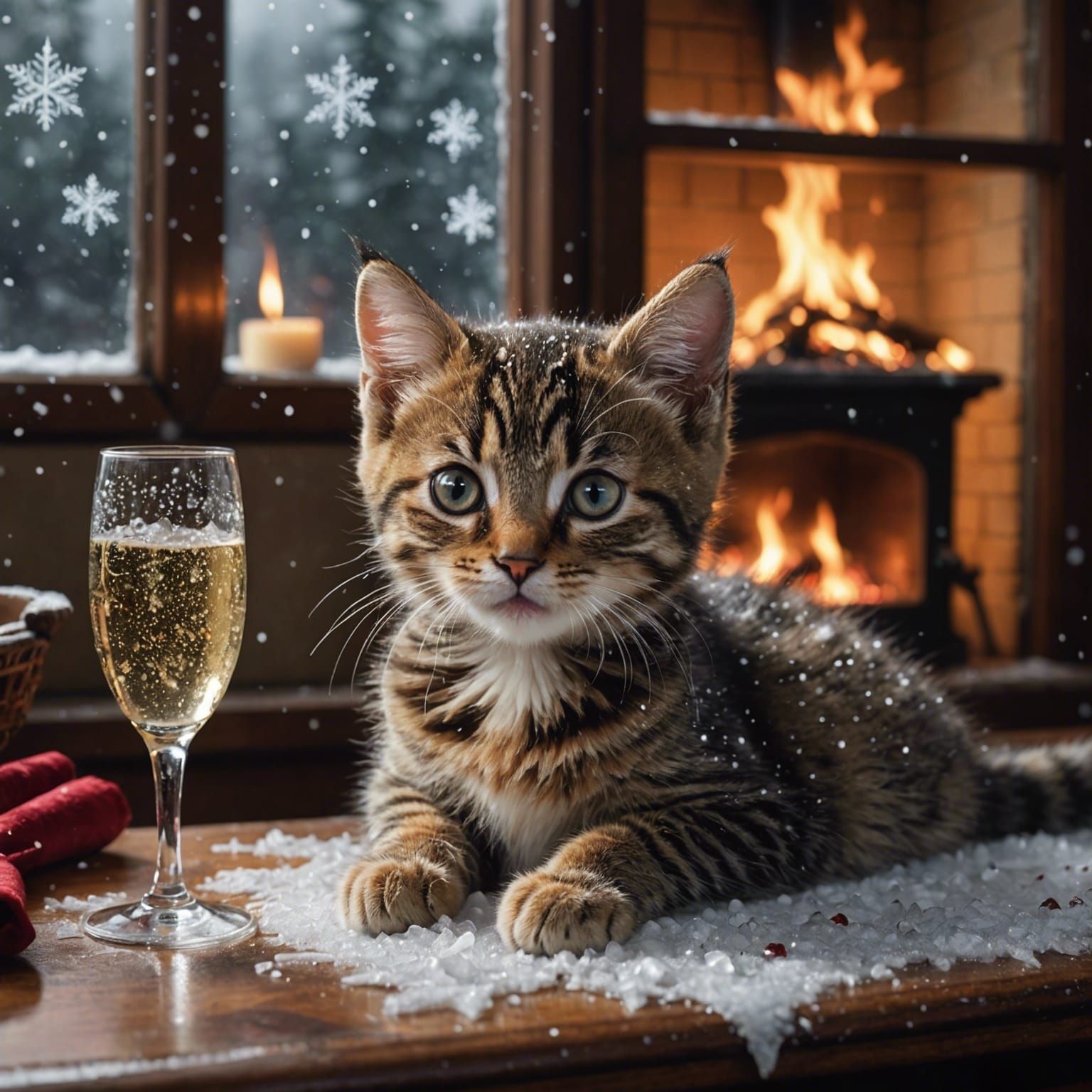 Cozy Kitten Peering Through Frozen Window