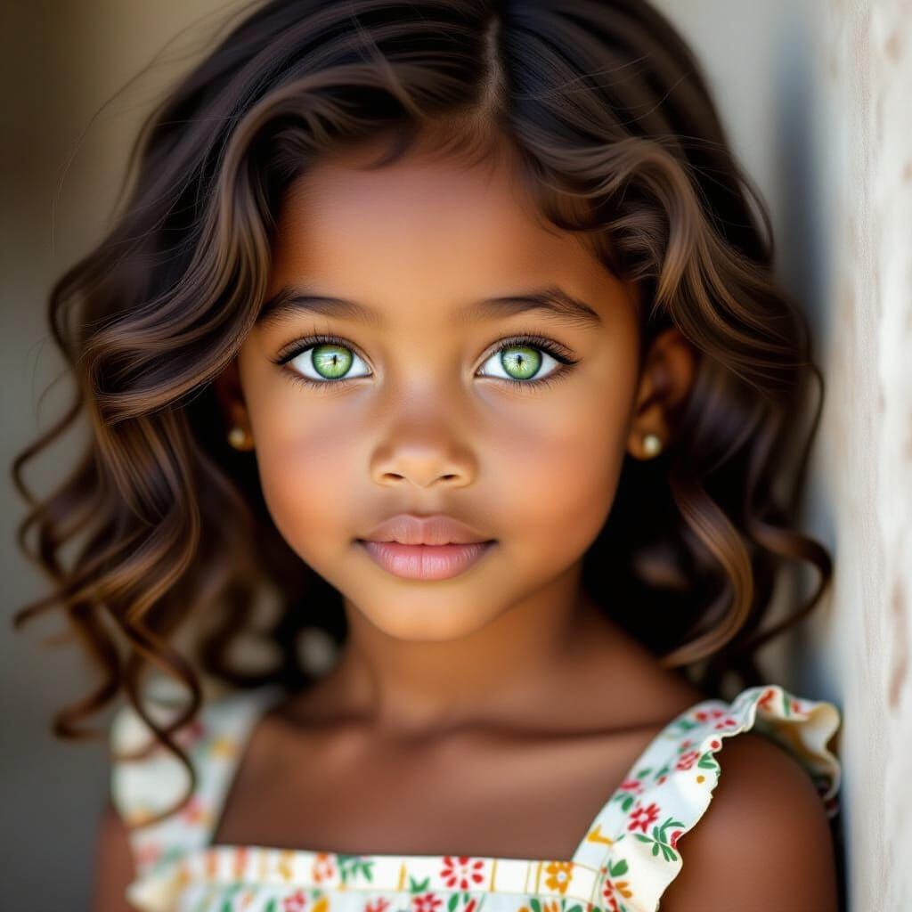 Striking Portrait of Young African Girl with Green Eyes