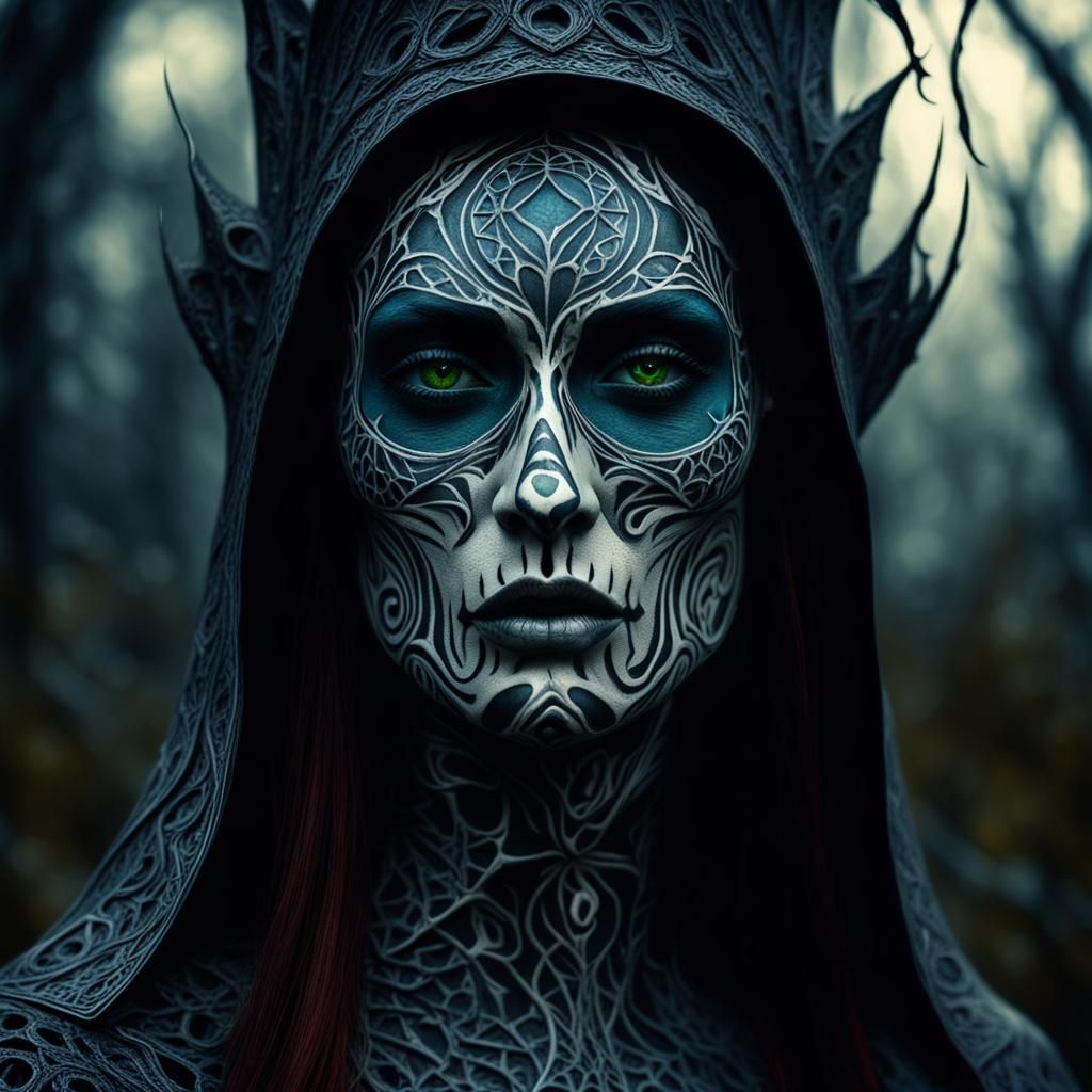 Sinister Sorceress of Nightmares in Hyperrealistic Style