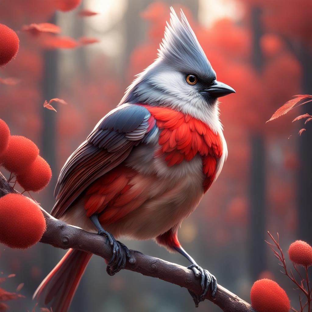 Cardinal Titmouse Hybrid: Hyperdetailed Bird Person Portrait