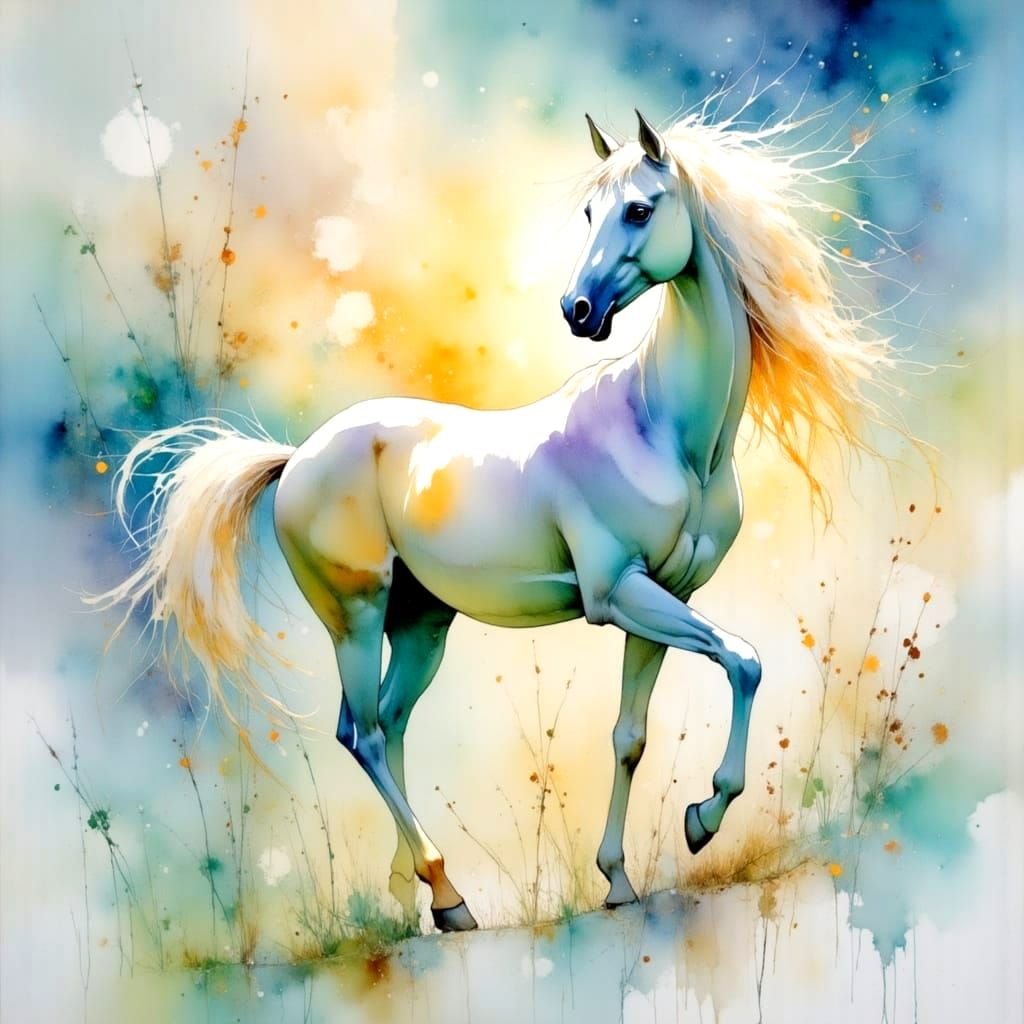 Ethereal Cosmic Stallion in Pastel Watercolor