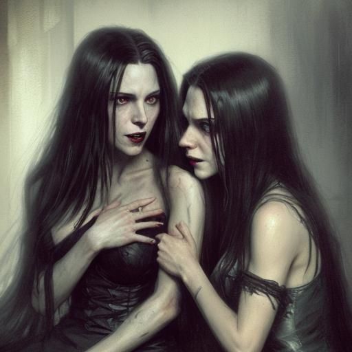 Lesbian Vampire Intimacy in Sinister Gothic Style