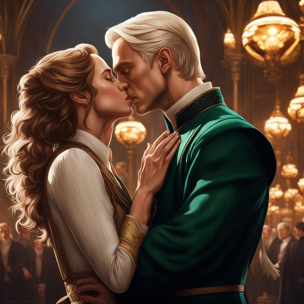 Draco and Hermione Kiss: Hyperdetailed Portrait