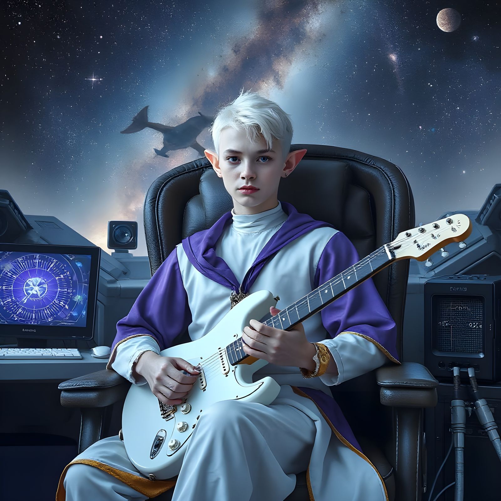 Time Traveling Wizard in Cyberpunk Style