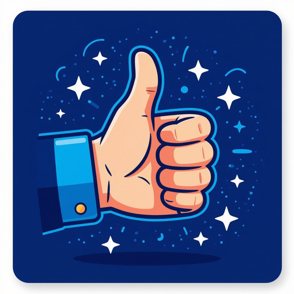 Vibrant Blue Thumbs Up Icon in Flat Design Style