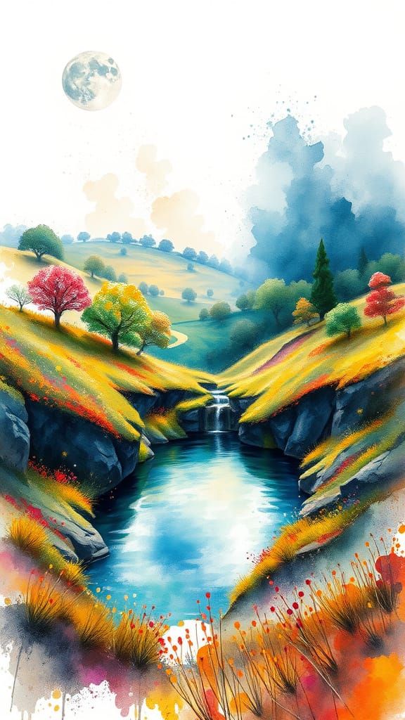 Dreamlike Summer Landscape with Treasure Amidst Dark Apocaly...