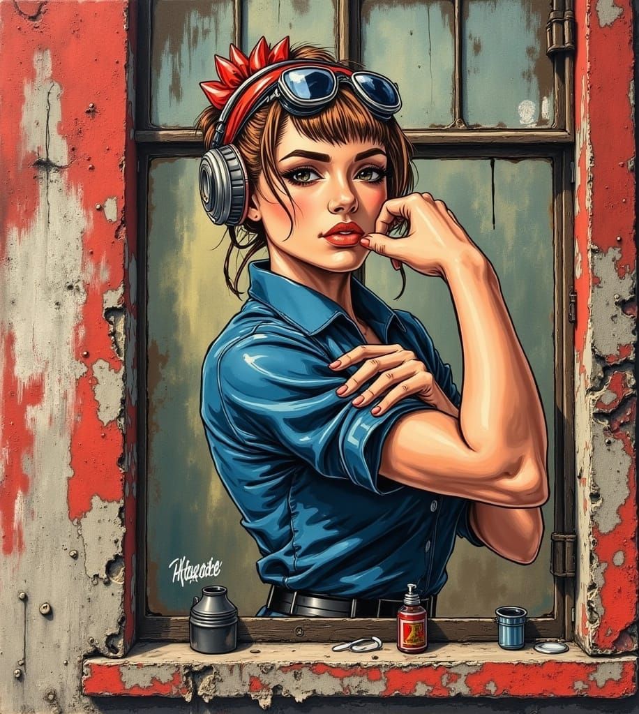 Futuristic Rosie the Riveter Portrait on Recruitment Poster