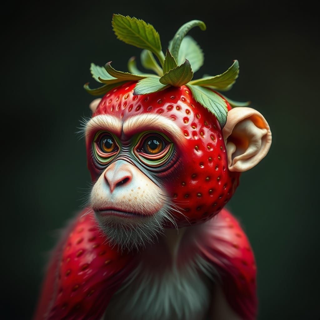 Surreal Strawberry Monkey Hybrid in Vibrant Red and Green