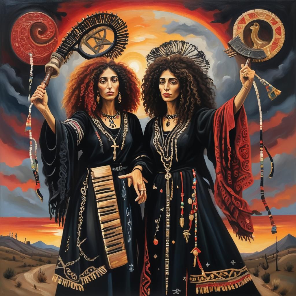 Mystical Jewish Women in Expressionist Oil Painting