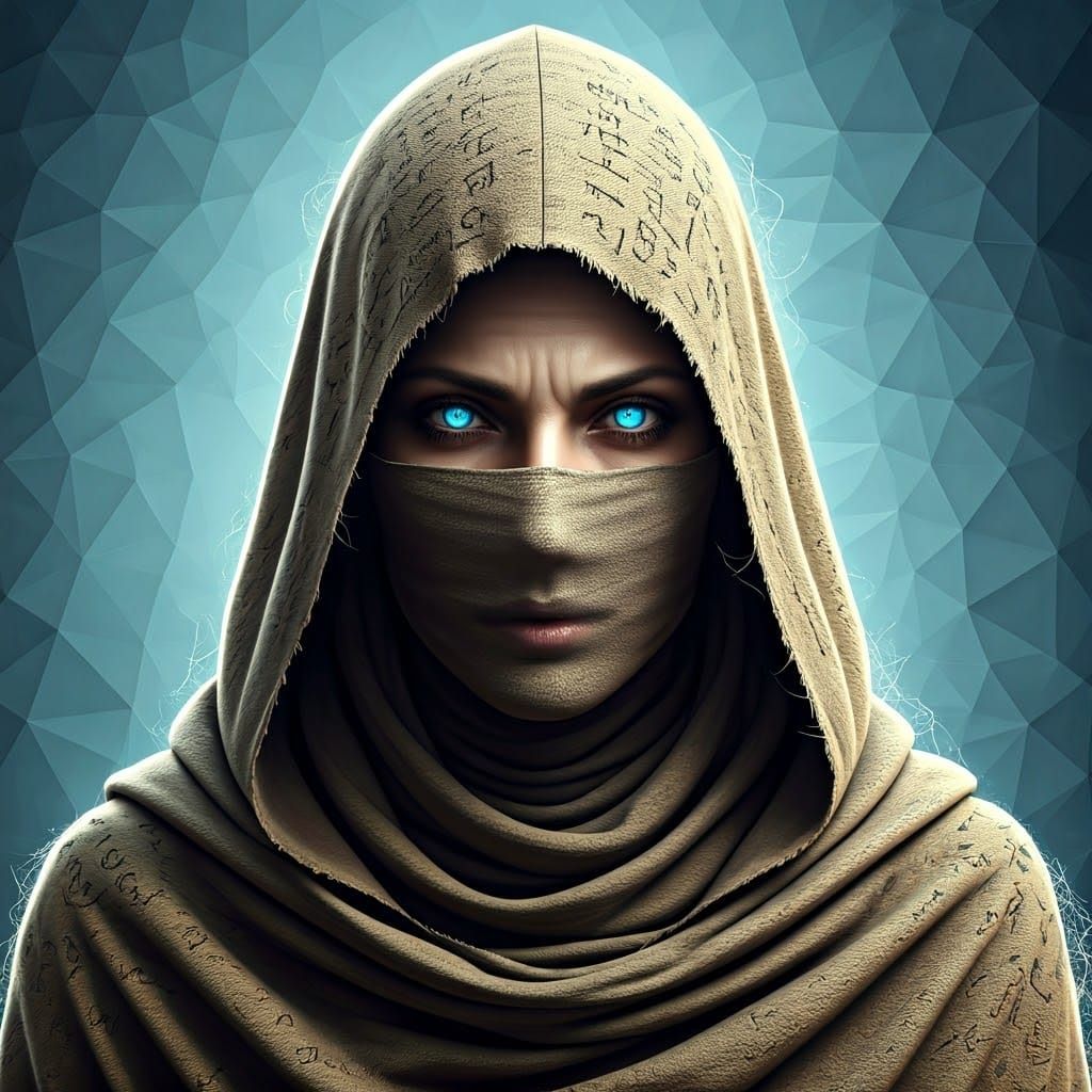 Mysterious Hooded Woman in a Digital Realm