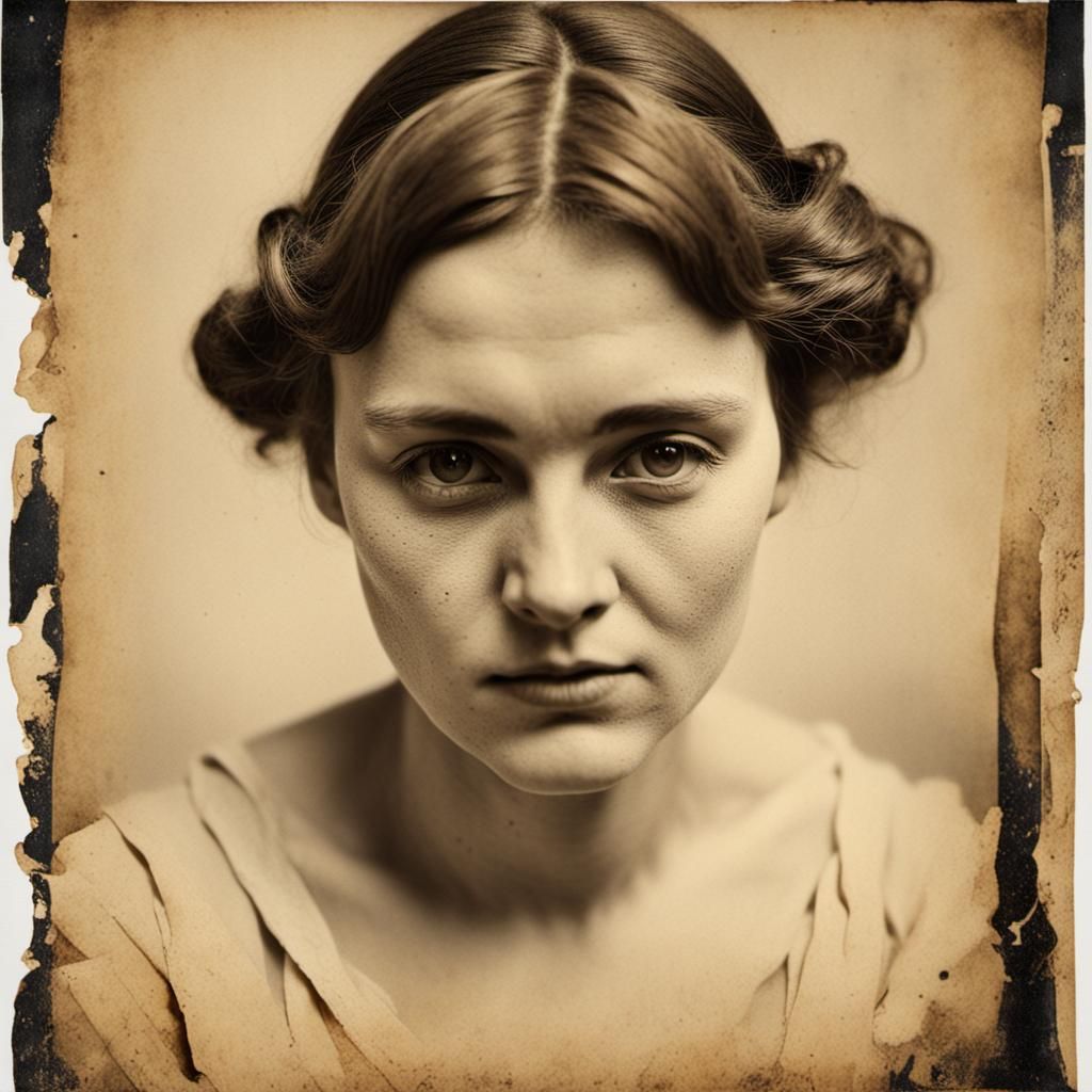 Vintage Woman Portrait as Collotype Print