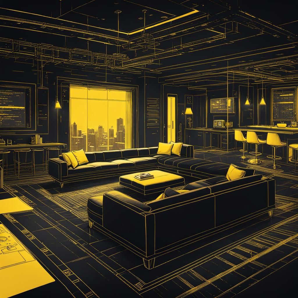 Luxury Apartment Lounge Blueprint in Cyberpunk Style