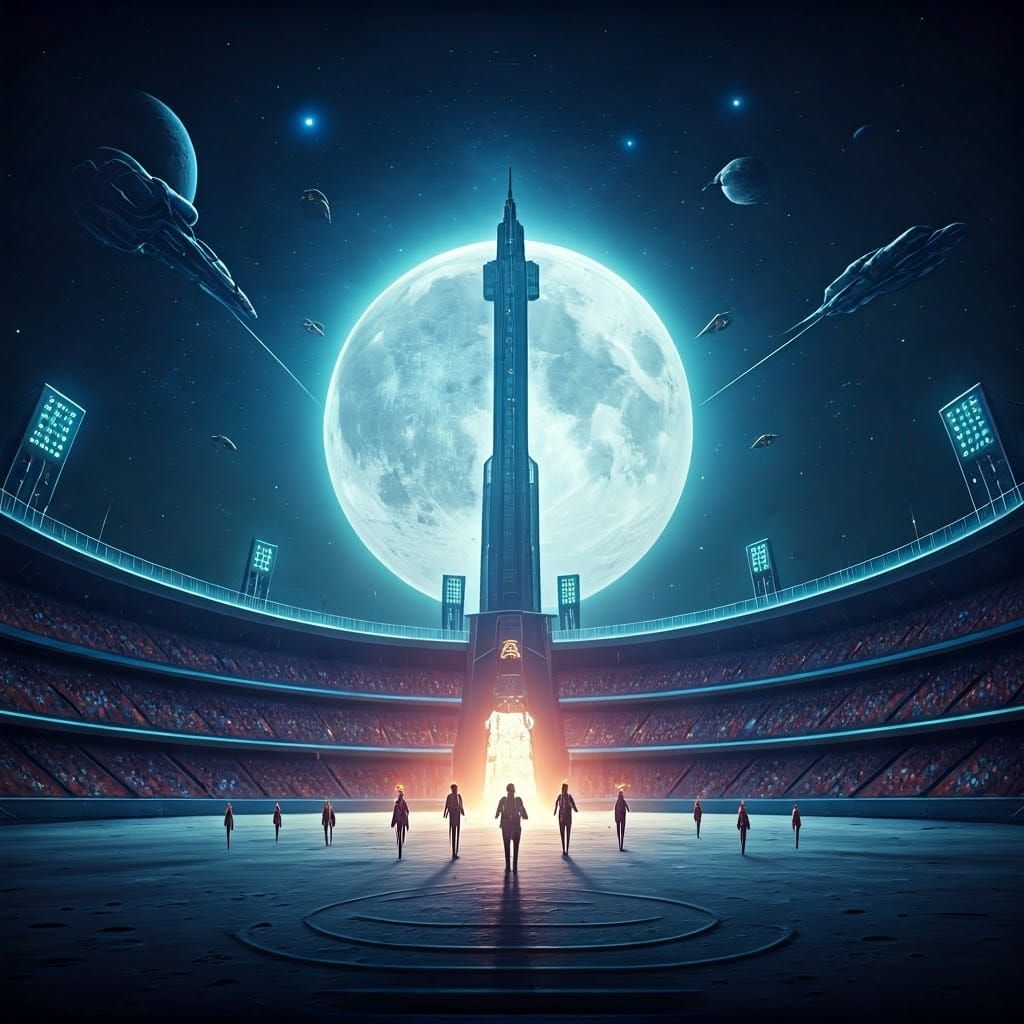 Dreamlike Lunar Olympics in Futuristic Matte Painting