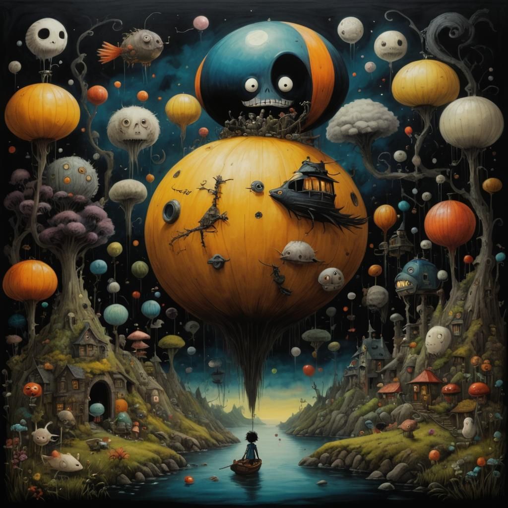 Burtonesque Ghibli Style Canoe Scene