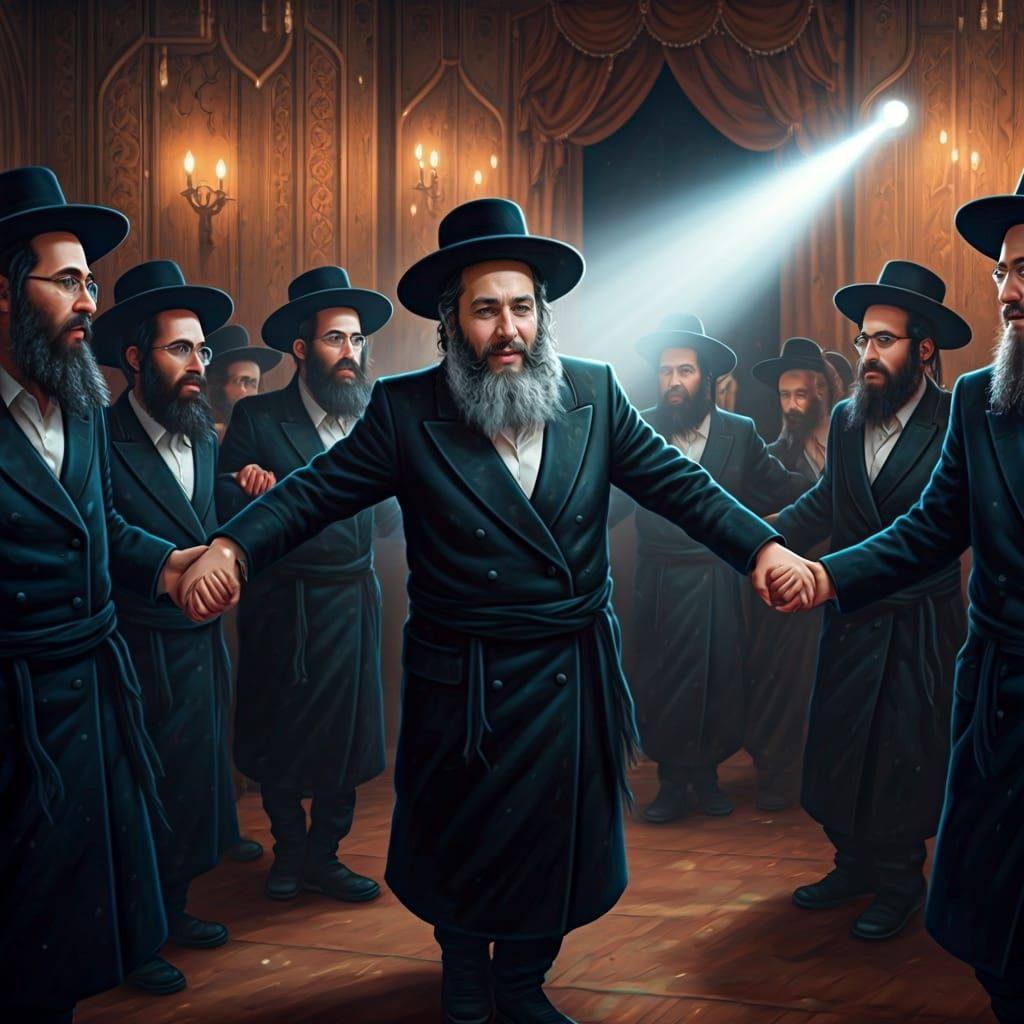 Hasidic Men Joyfully Dancing During Simchat Beit Hashoeva