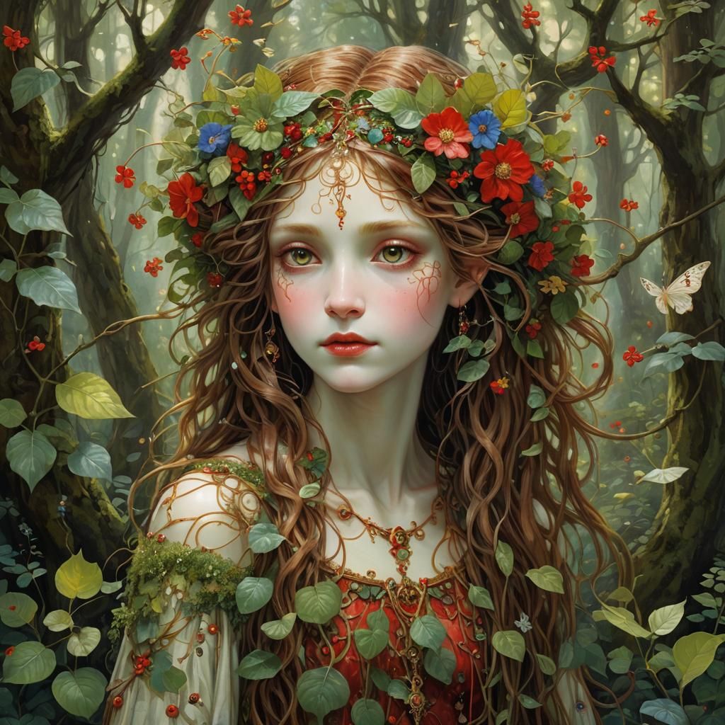 Forest Sprite in 1930s Klimt-Inspired Style