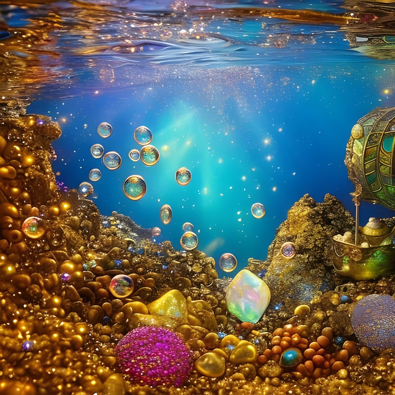 Glowing Sunken Treasure Chest with Jewels