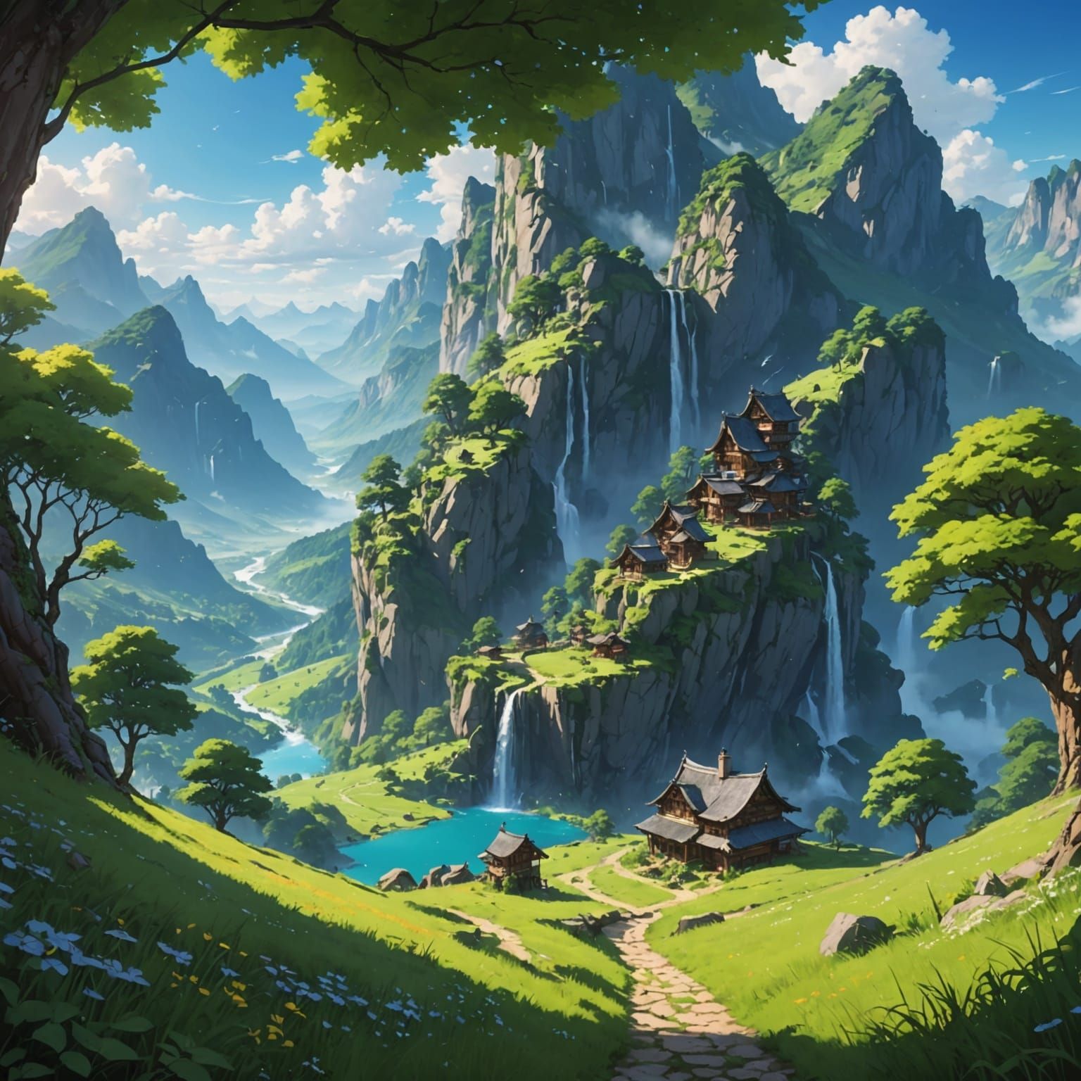 Enchanted Valley in Detailed Anime Art Style
