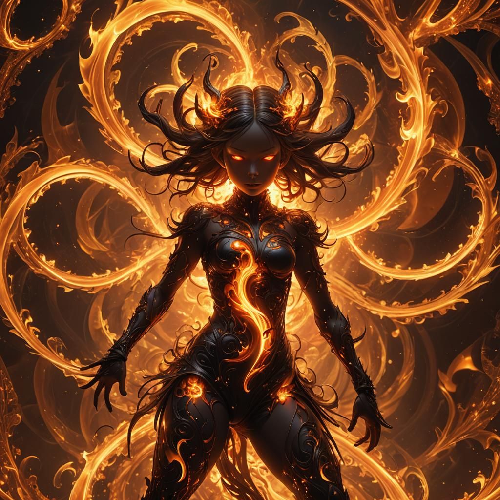 Fiery Demon Girl in Abstract Fractal Art