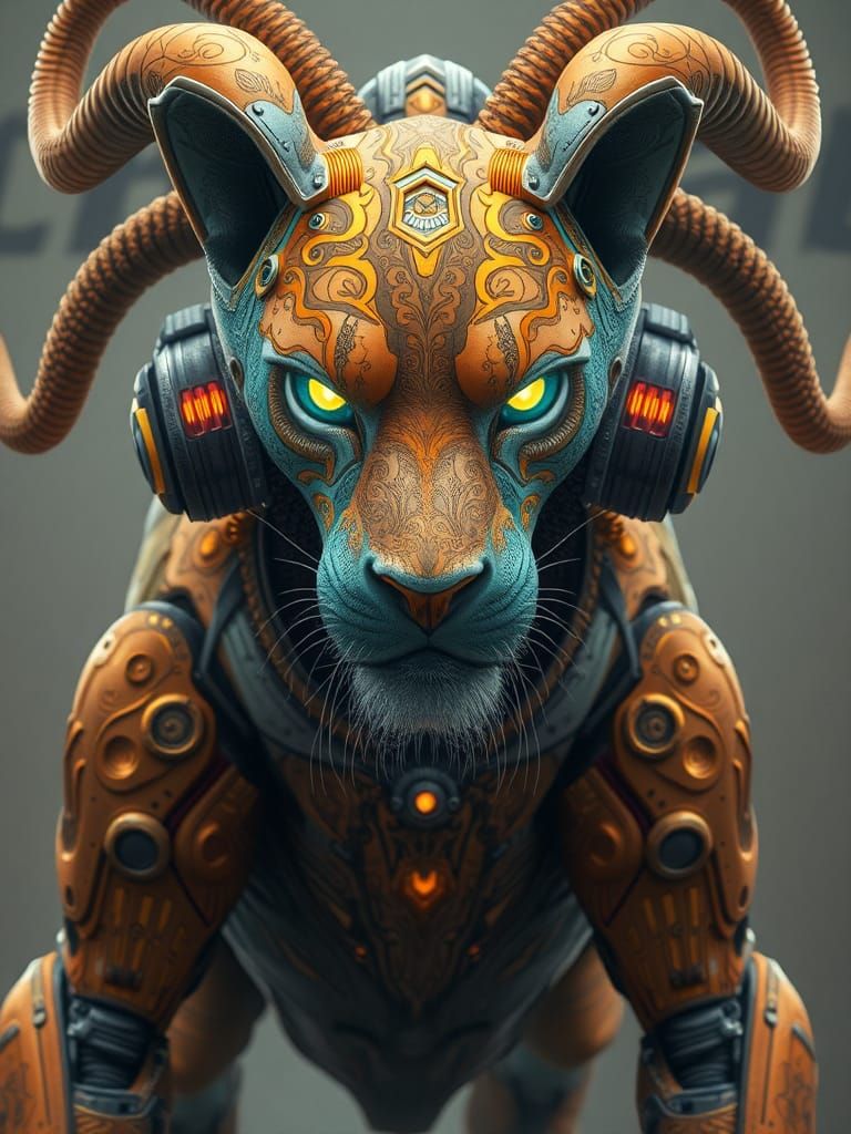 Majestic Cyborg Manticore Portrait in Sci-Fi Style